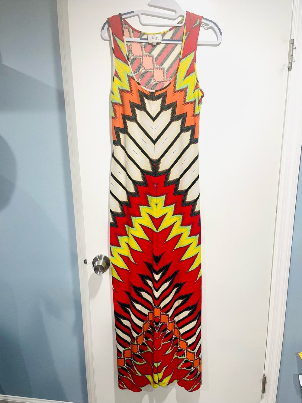 Beige by eci Red Multi Zigzag Sleeveless Maxi Dress 3/$28